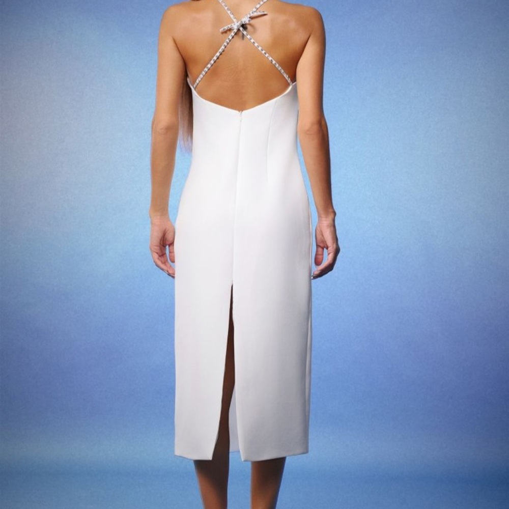 Elegant White Midi Dress with Silver Embellishments - Picture 3 of 3